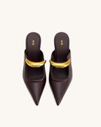JW PEI Sofia Metal Accent Sphere Heel Mules  -  Deep Burgundy