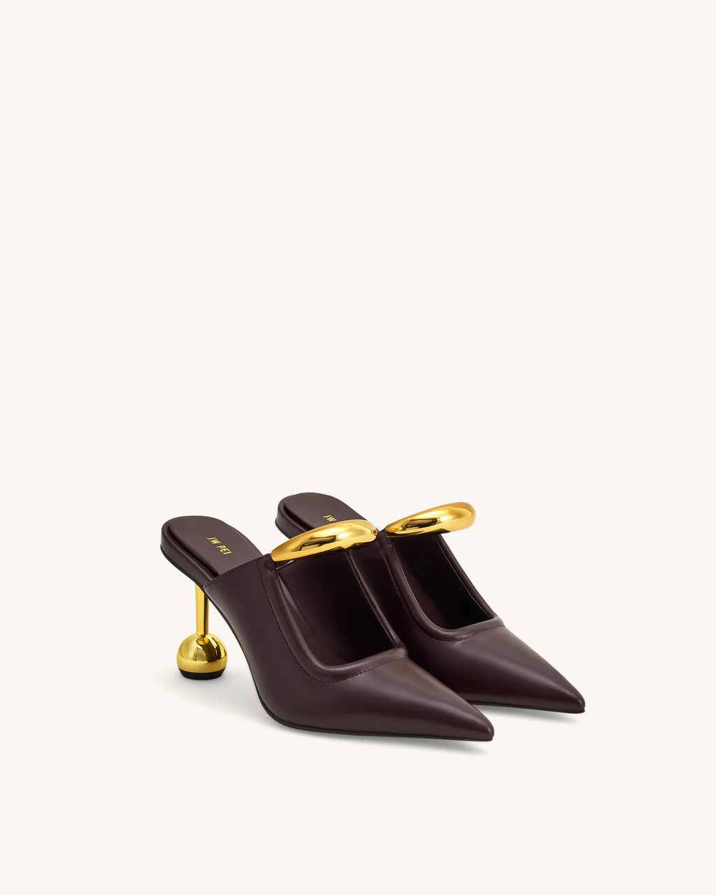 JW PEI Sofia Metal Accent Sphere Heel Mules  -  Deep Burgundy