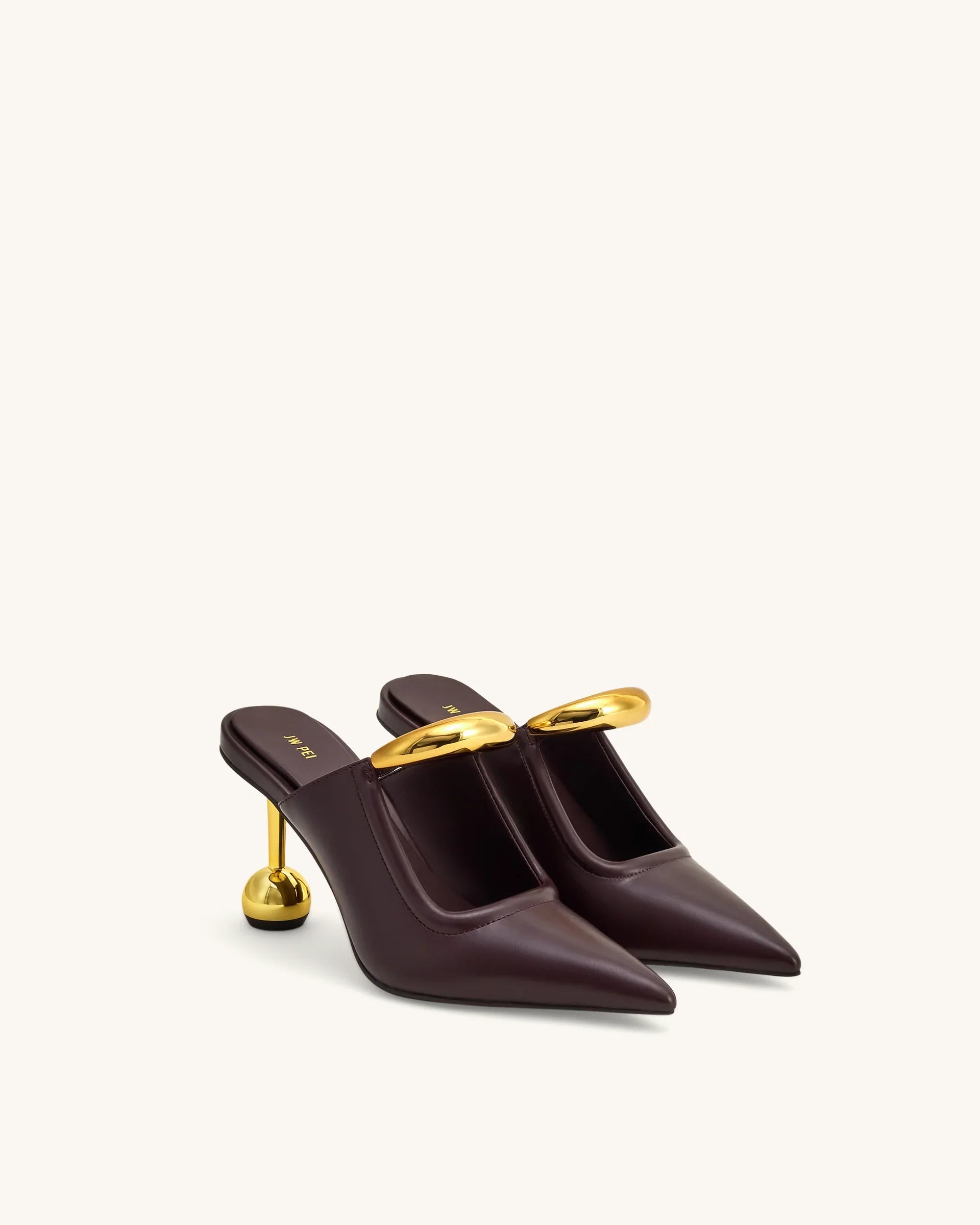 JW PEI Sofia Metal Accent Sphere Heel Mules  -  Deep Burgundy