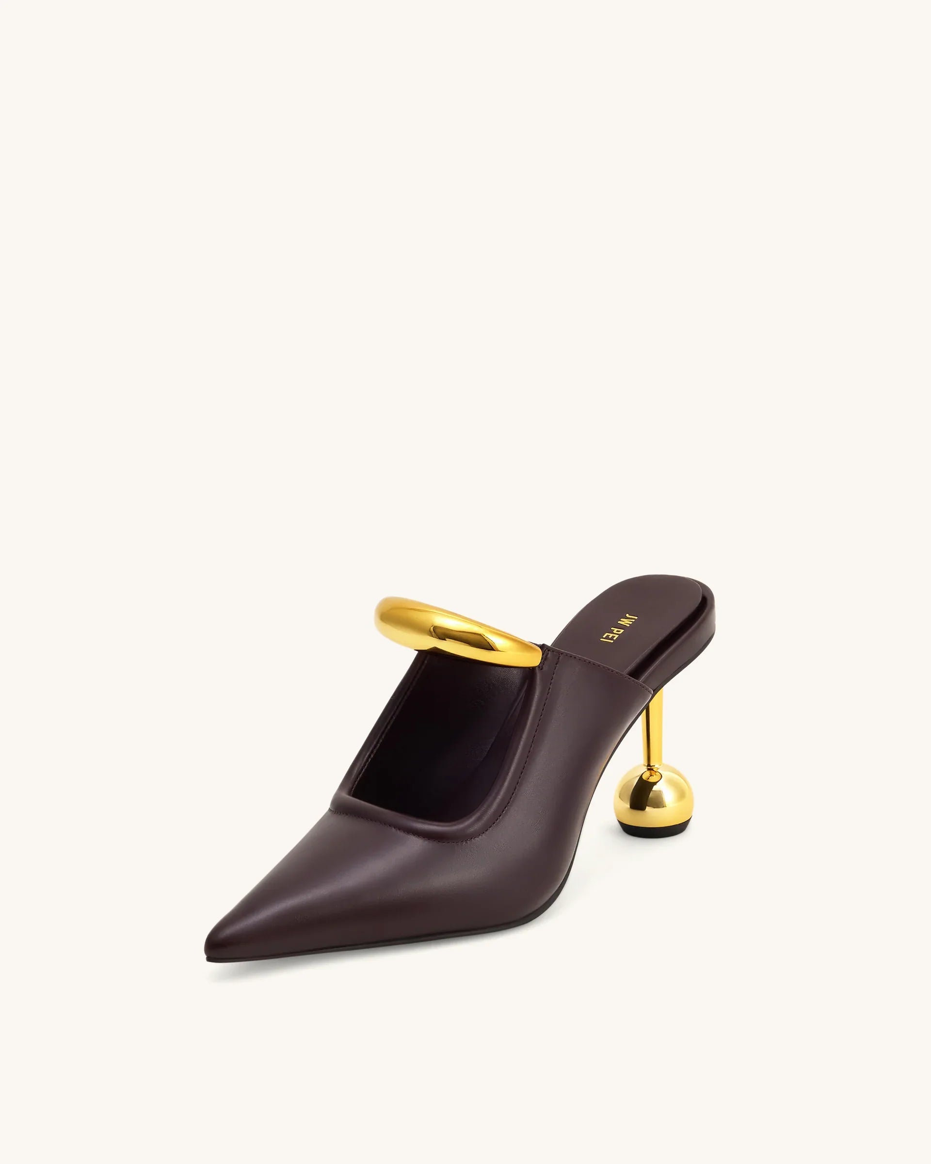 JW PEI Sofia Metal Accent Sphere Heel Mules  -  Deep Burgundy