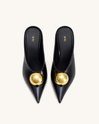 JW PEI Sofia Angled Vamp Heel Mules  -  Black & Gold