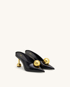 JW PEI Sofia Angled Vamp Heel Mules  -  Black & Gold