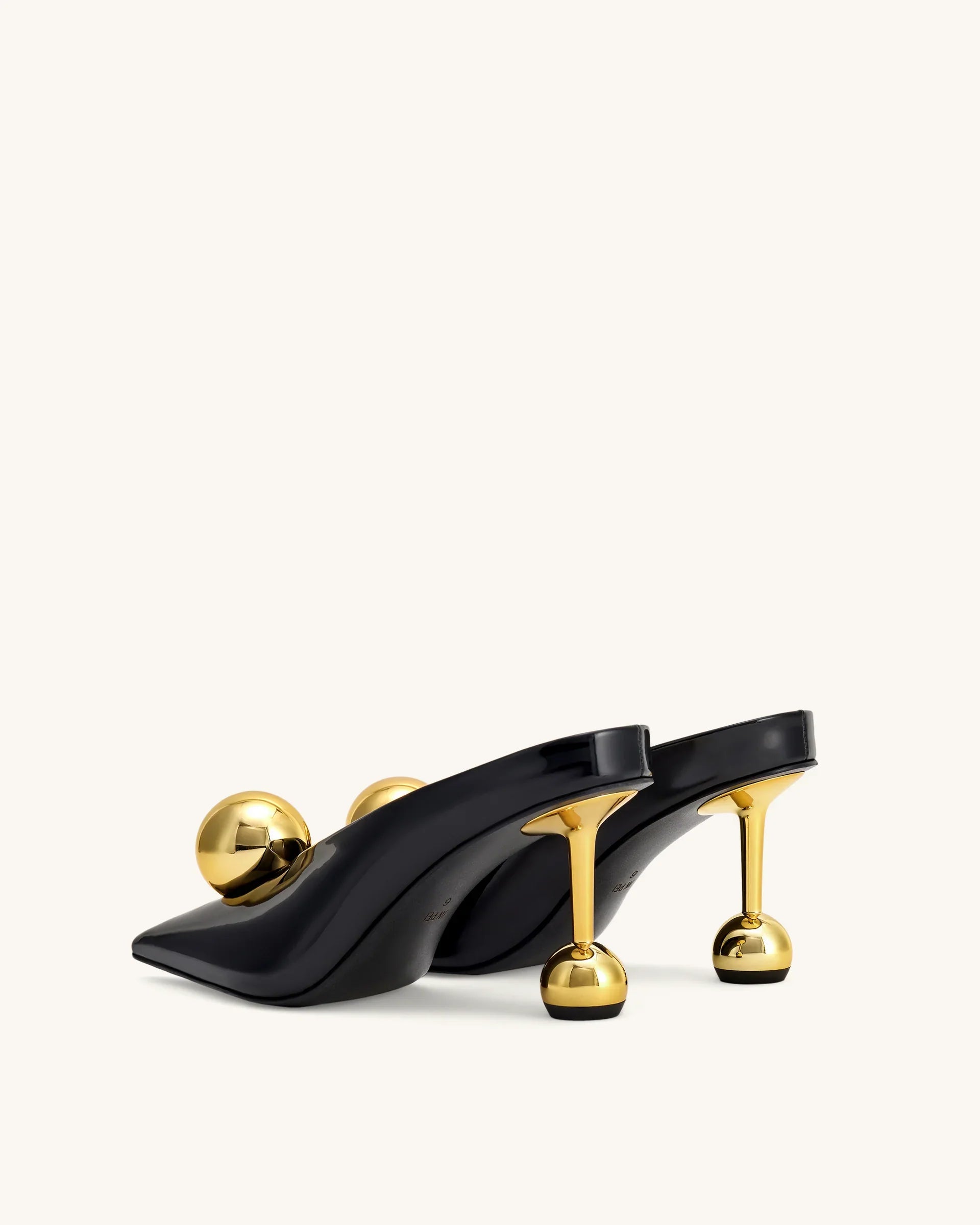 JW PEI Sofia Angled Vamp Heel Mules  -  Black & Gold