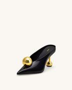 JW PEI Sofia Angled Vamp Heel Mules  -  Black & Gold