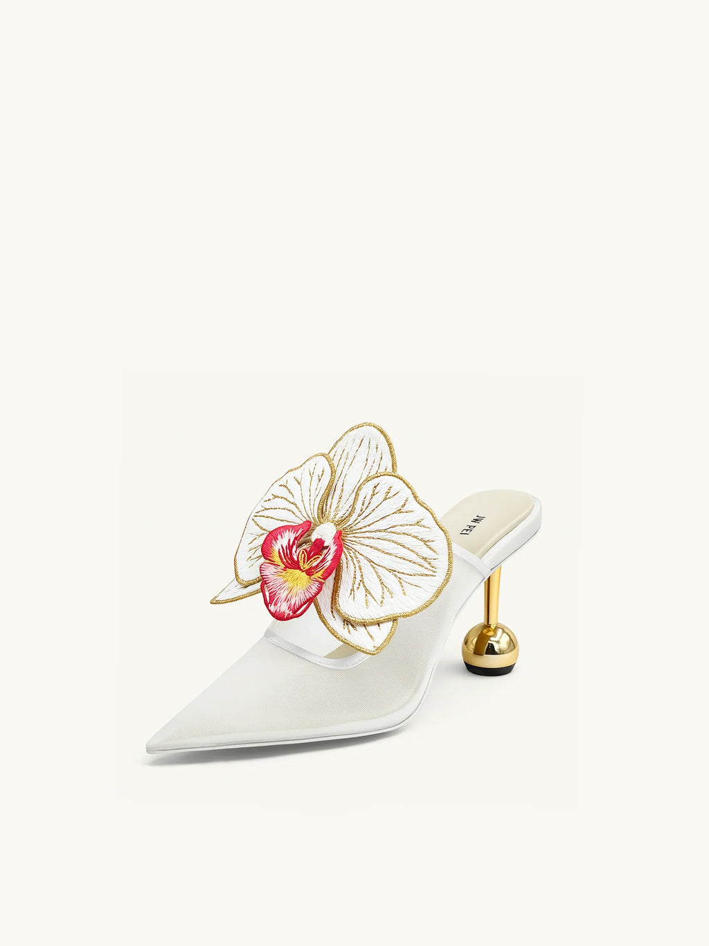 JW PEI Sofia Orchid Sphere Heel Mules   -  White
