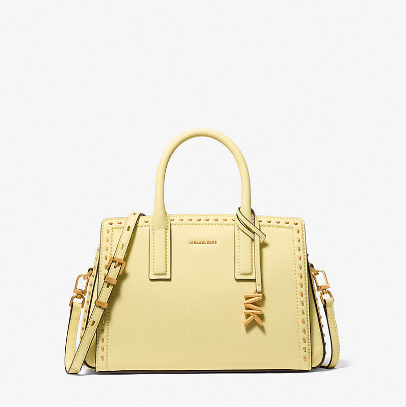 Michael Kors Laila Small Studded Leather Satchel-LEMON