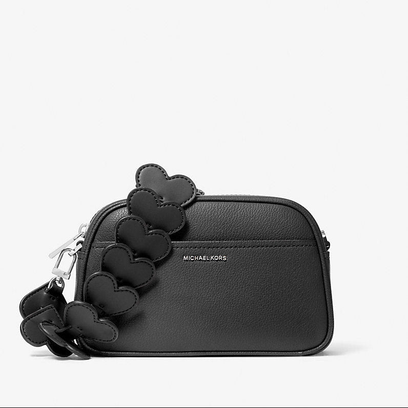 Michael Kors Jet Set Small Leather and Heart Embellished Strap Camera Crossbody Bag-BLACK
