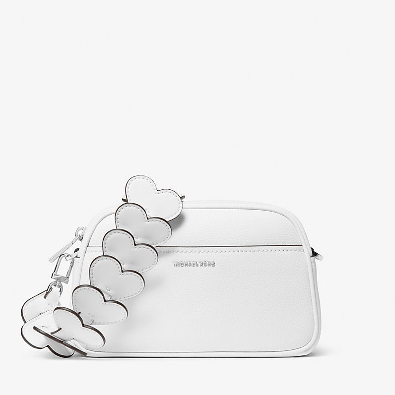 Michael Kors Jet Set Small Leather and Heart Embellished Strap Camera Crossbody Bag-  OPTIC WHITE