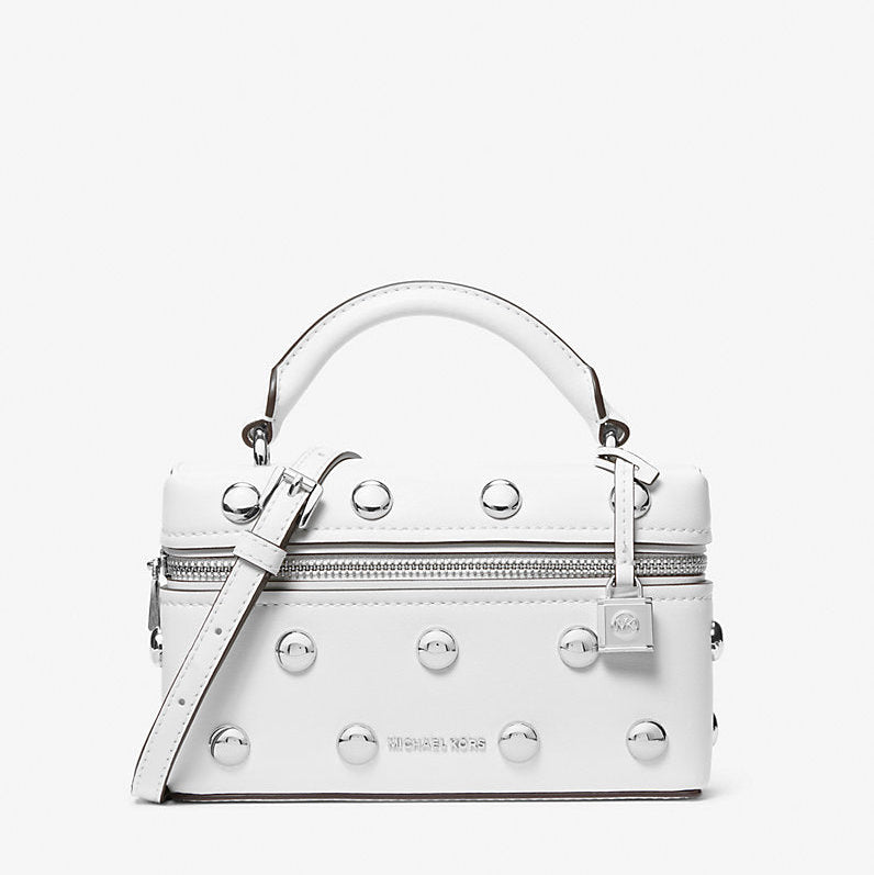 Michael Kors Jana Extra-Small Studded Leather Crossbody Bag-OPTIC WHITE
