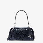 Michael Kors Cecily Small Studded Snake Embossed Shoulder Bag-NAVY