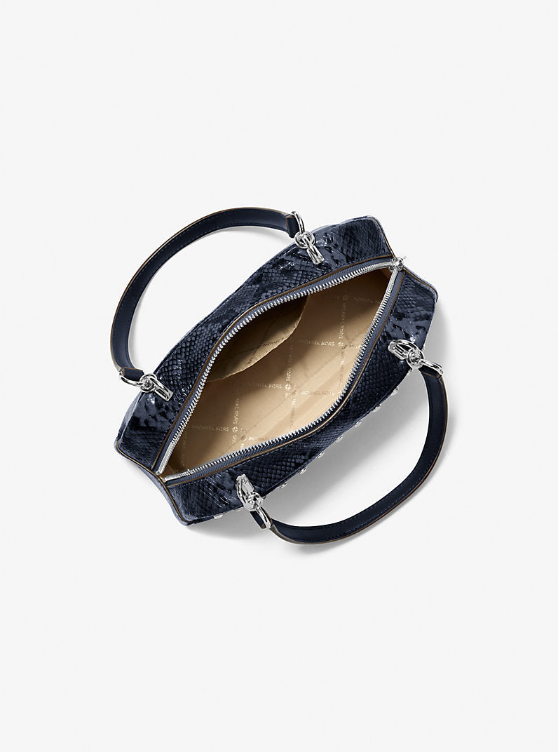 Michael Kors Cecily Small Studded Snake Embossed Shoulder Bag-NAVY