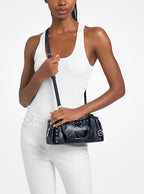 Michael Kors Cecily Small Studded Snake Embossed Shoulder Bag-NAVY