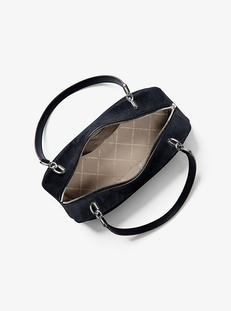 Michael Kors Cecily Medium Suede Shoulder Bag-NAVY