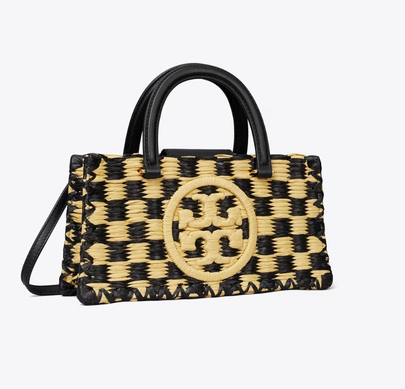 TORY BURCH ELLA HAND-CROCHETED EAST-WEST TOTE  -  black / natural