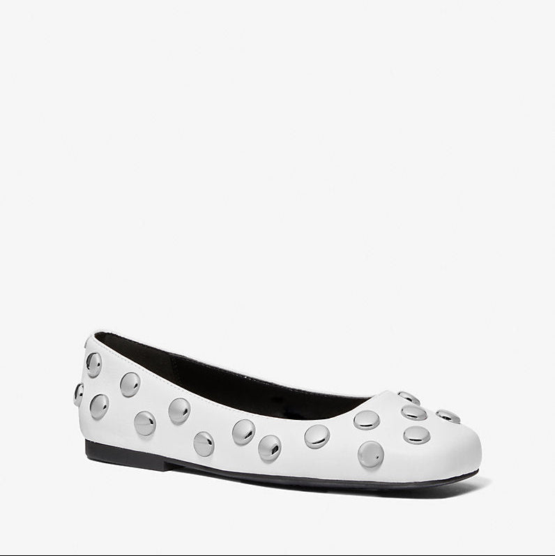 Michael Kors Matilda Studded Leather Ballet Flat-OPTIC WHITE