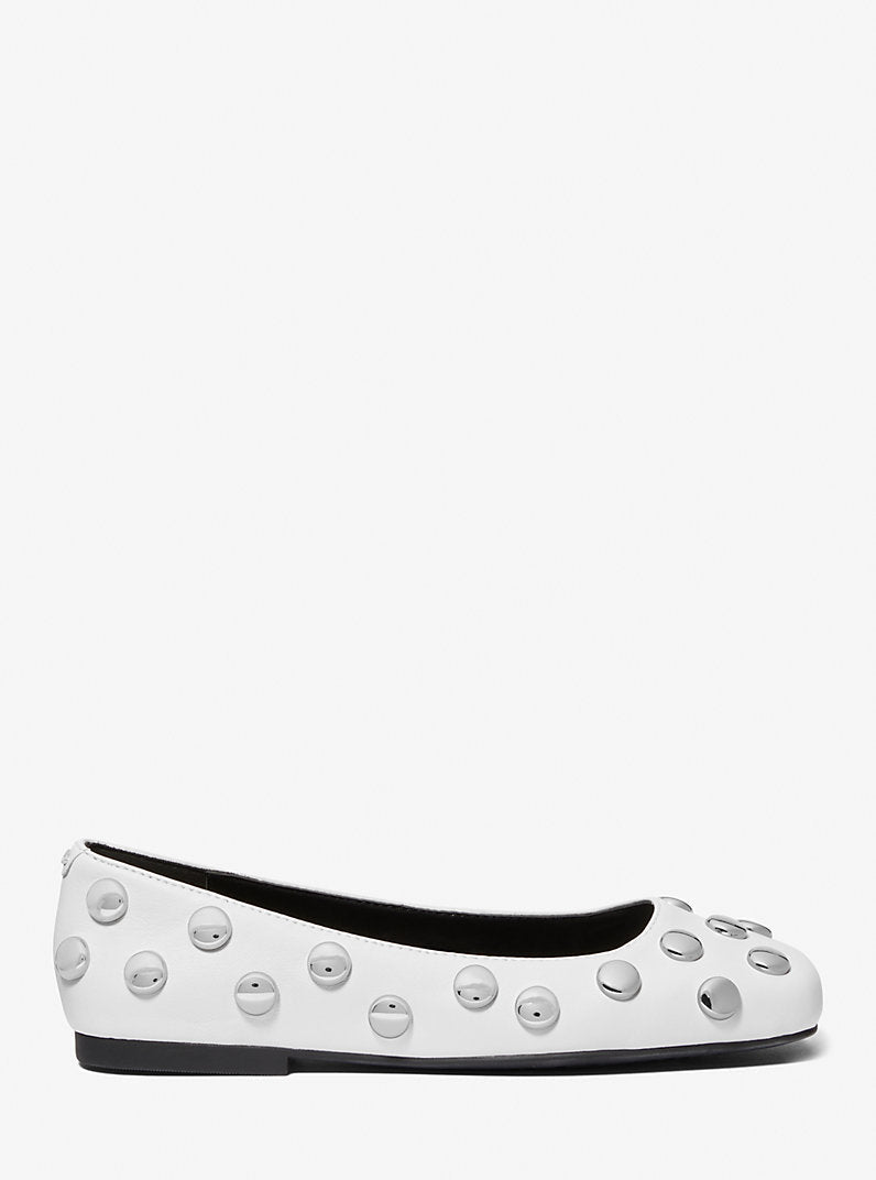 Michael Kors Matilda Studded Leather Ballet Flat-OPTIC WHITE