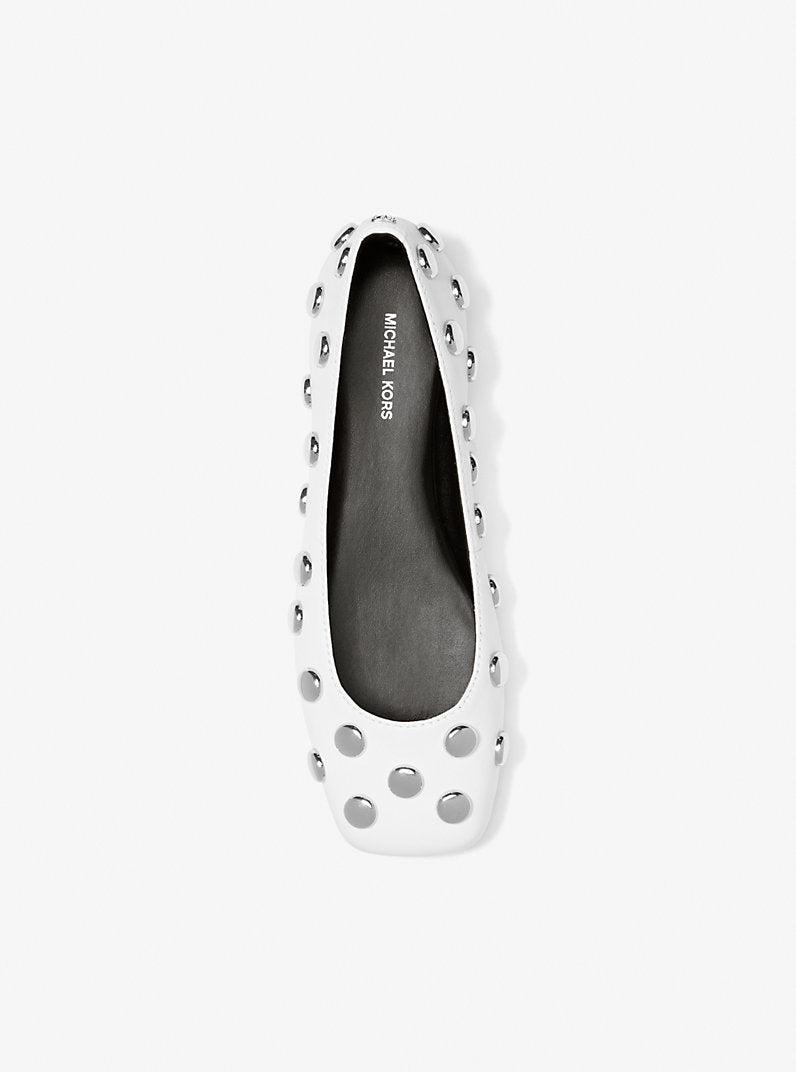Michael Kors Matilda Studded Leather Ballet Flat-OPTIC WHITE