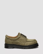 Dr. Martens Lowell Hair On Leather Moc Toe Shoes  -  Olive Green — Pebble Emboss Hair On
