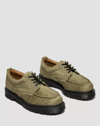 Dr. Martens Lowell Hair On Leather Moc Toe Shoes  -  Olive Green — Pebble Emboss Hair On