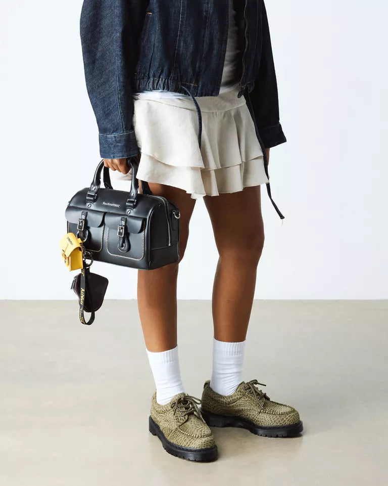 Dr. Martens Lowell Hair On Leather Moc Toe Shoes  -  Olive Green — Pebble Emboss Hair On