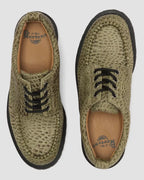 Dr. Martens Lowell Hair On Leather Moc Toe Shoes  -  Olive Green — Pebble Emboss Hair On