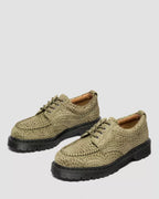 Dr. Martens Lowell Hair On Leather Moc Toe Shoes  -  Olive Green — Pebble Emboss Hair On