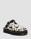 Dr. Martens Zebzag Dalmatian Hair On Leather Platform Mules  -  Cream & Black — Dalmatian Print Hair On