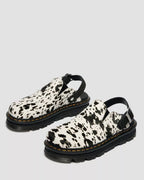 Dr. Martens Zebzag Dalmatian Hair On Leather Platform Mules  -  Cream & Black — Dalmatian Print Hair On