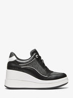 Michael Kors Emmy Signature Logo and Leather Wedge Trainer-BLACK