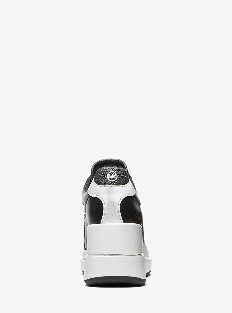 Michael Kors Emmy Signature Logo and Leather Wedge Trainer-BLACK