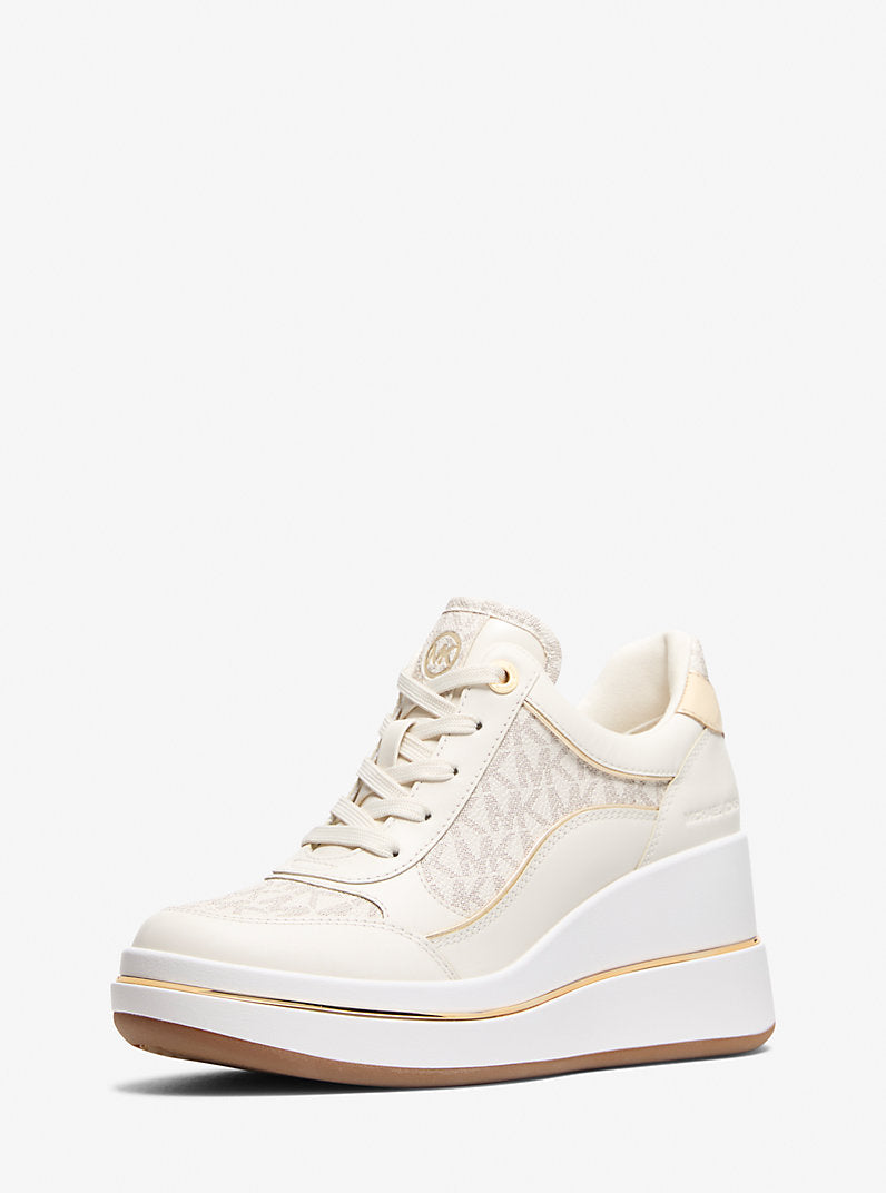 Michael Kors Emmy Signature Logo and Leather Wedge Trainer-VANILLA