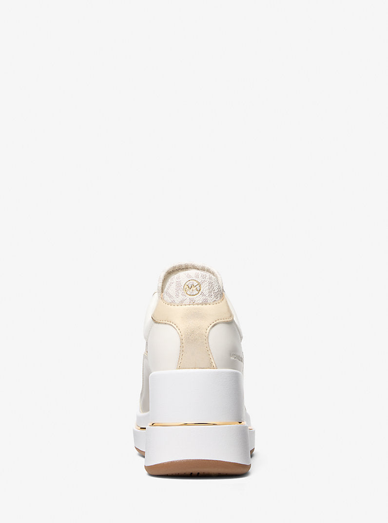 Michael Kors Emmy Signature Logo and Leather Wedge Trainer-VANILLA