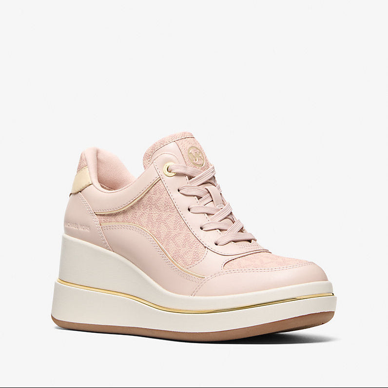 Michael Kors Emmy Signature Logo and Leather Wedge Trainer- SOFT PINK