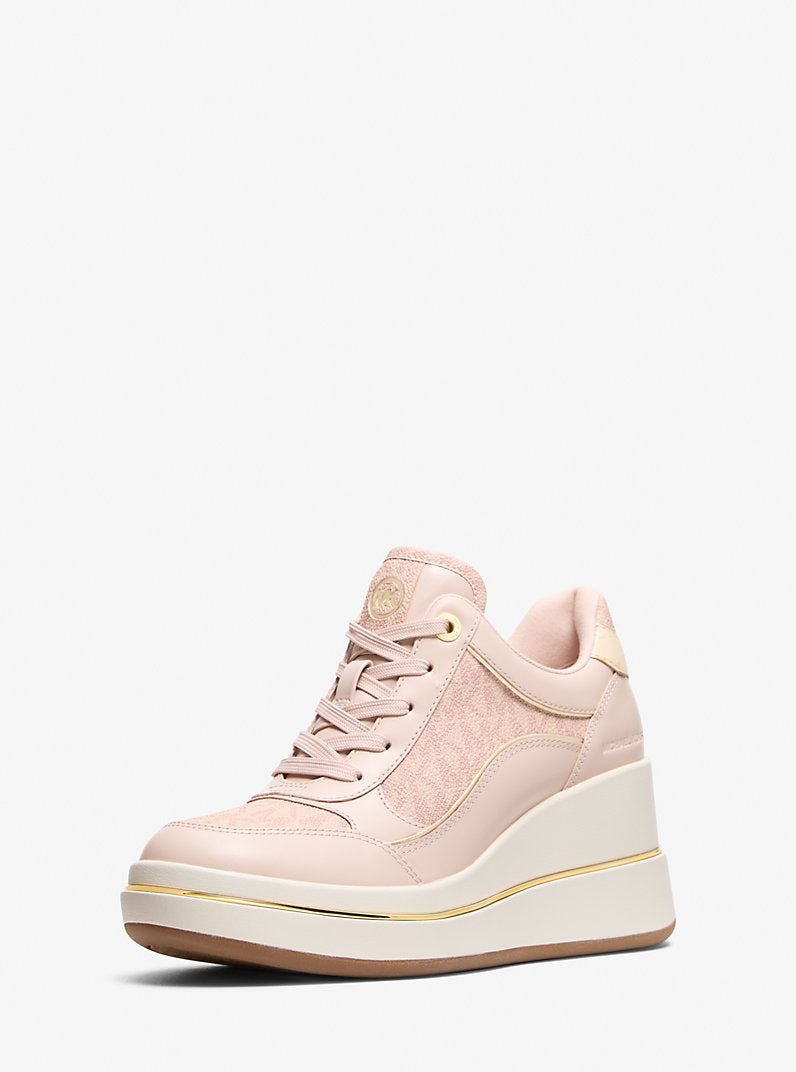 Michael Kors Emmy Signature Logo and Leather Wedge Trainer- SOFT PINK