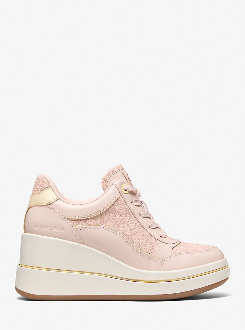 Michael Kors Emmy Signature Logo and Leather Wedge Trainer- SOFT PINK
