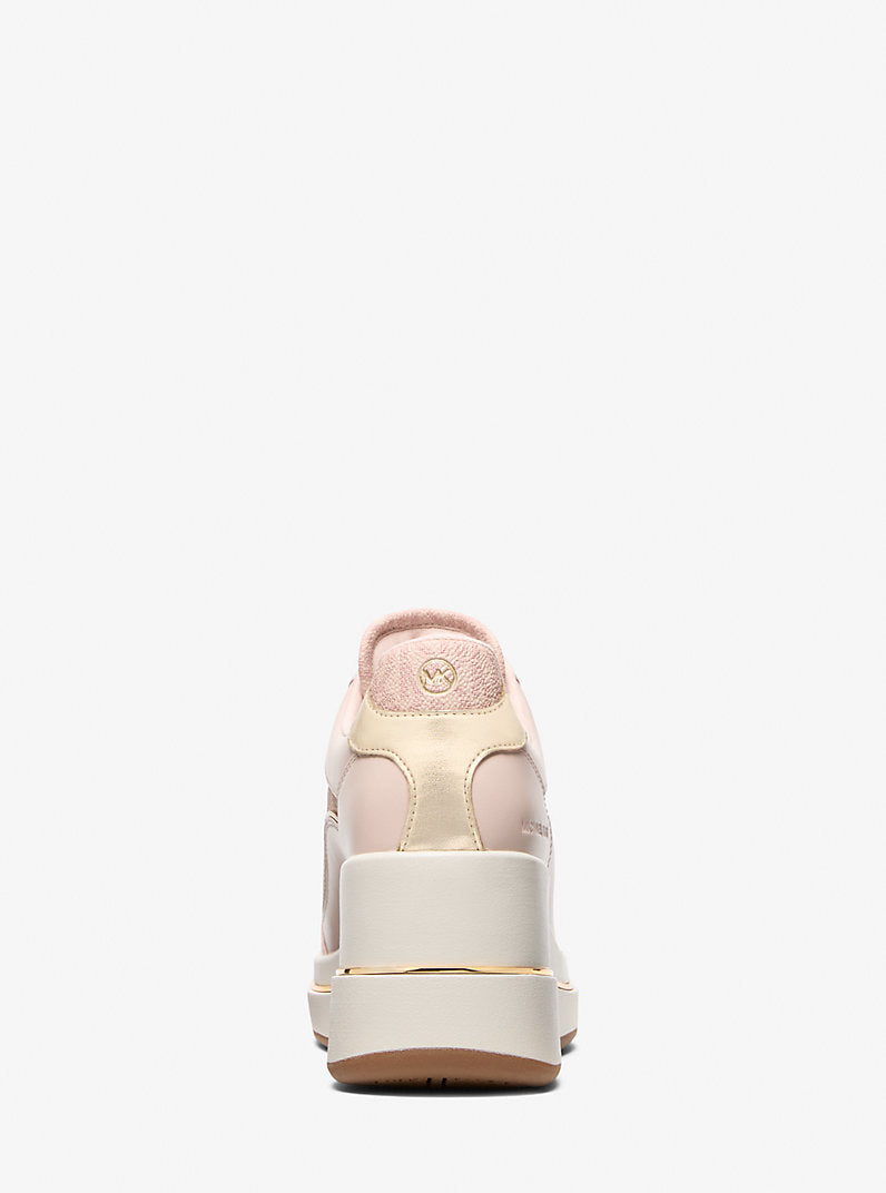 Michael Kors Emmy Signature Logo and Leather Wedge Trainer- SOFT PINK