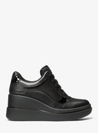 Michael Kors Emmy Leather and Mesh Wedge Trainer-BLACK