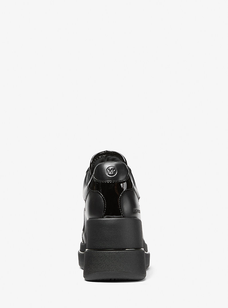 Michael Kors Emmy Leather and Mesh Wedge Trainer-BLACK