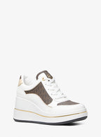 Michael Kors Emmy Signature Logo and Leather Wedge Trainer-BROWN
