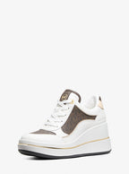 Michael Kors Emmy Signature Logo and Leather Wedge Trainer-BROWN