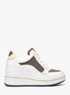 Michael Kors Emmy Signature Logo and Leather Wedge Trainer-BROWN