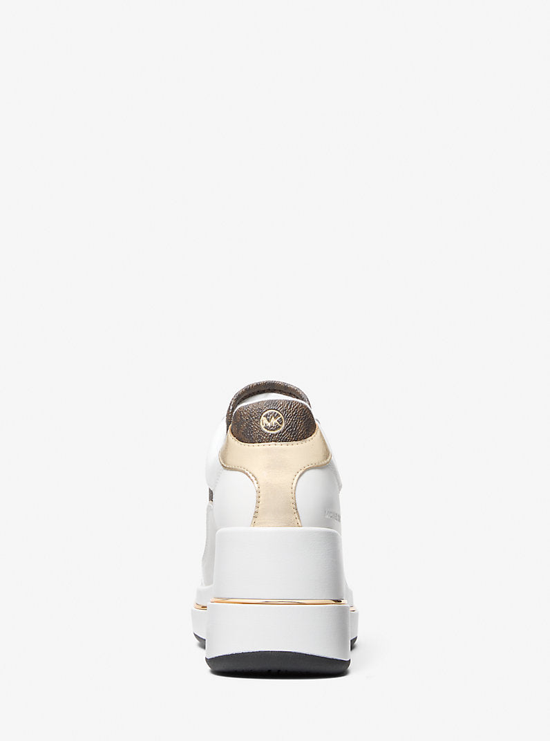 Michael Kors Emmy Signature Logo and Leather Wedge Trainer-BROWN