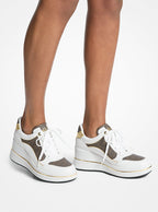 Michael Kors Emmy Signature Logo and Leather Wedge Trainer-BROWN