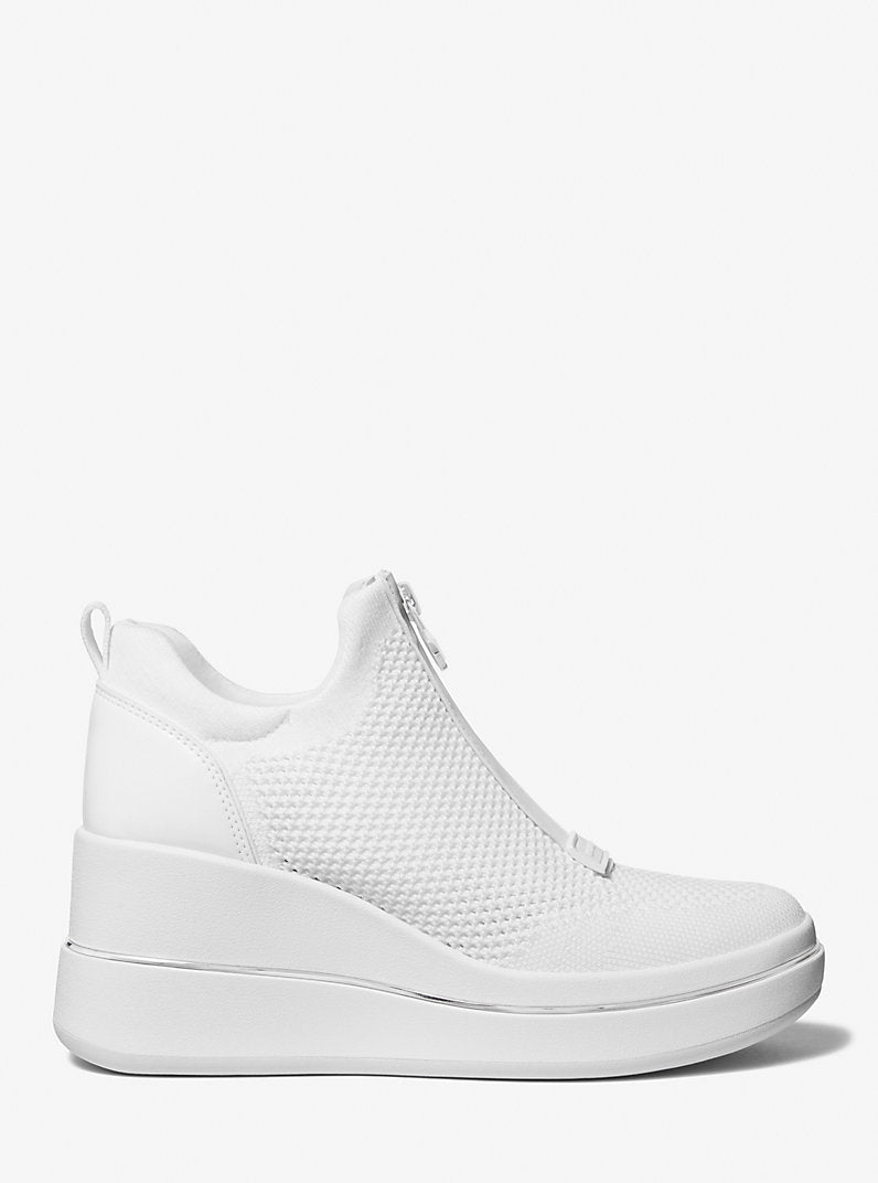 Michael Kors Emmy Mesh Zip-Up Wedge Trainer- OPTIC WHITE