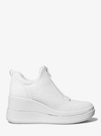 Michael Kors Emmy Mesh Zip-Up Wedge Trainer- OPTIC WHITE