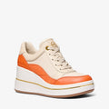 Michael Kors Emmy Leather and Canvas Wedge Trainer- MIMOSA