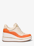 Michael Kors Emmy Leather and Canvas Wedge Trainer- MIMOSA