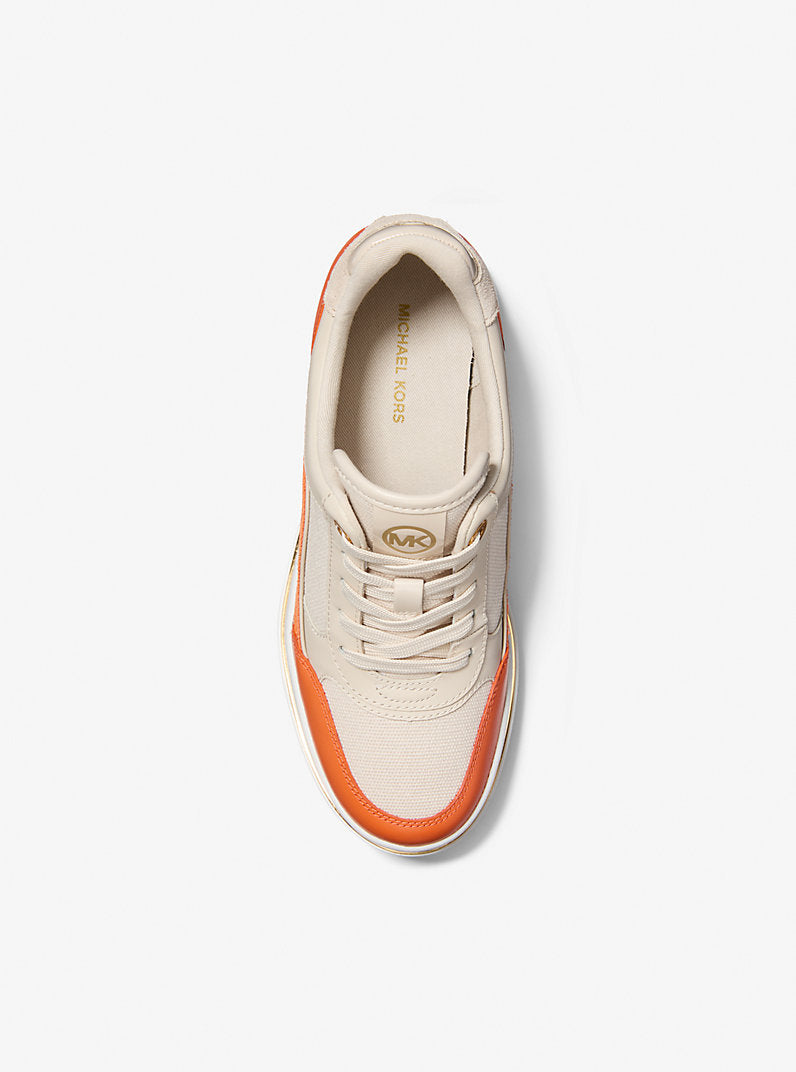 Michael Kors Emmy Leather and Canvas Wedge Trainer- MIMOSA