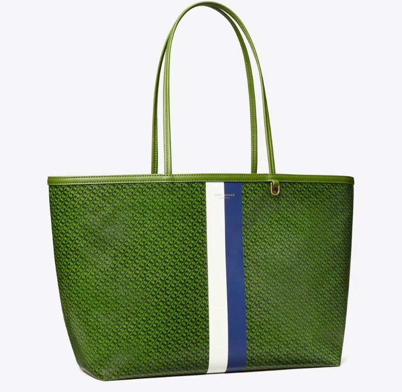 TORY BURCH RACER TOTE  -  green printed