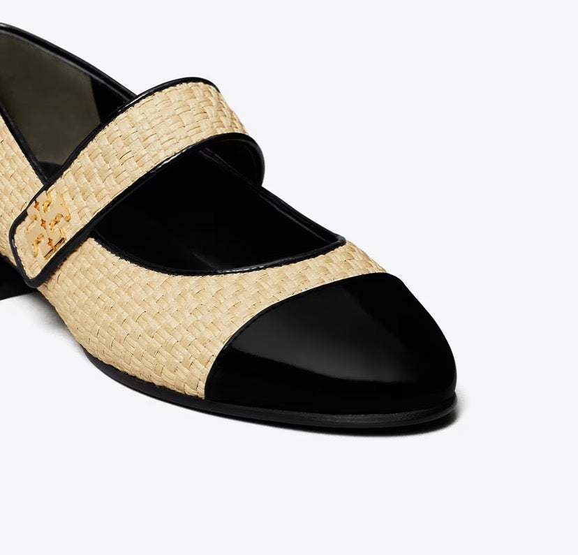TORY BURCH CAP-TOE MARY JANE  -  Natural / Perfect Black